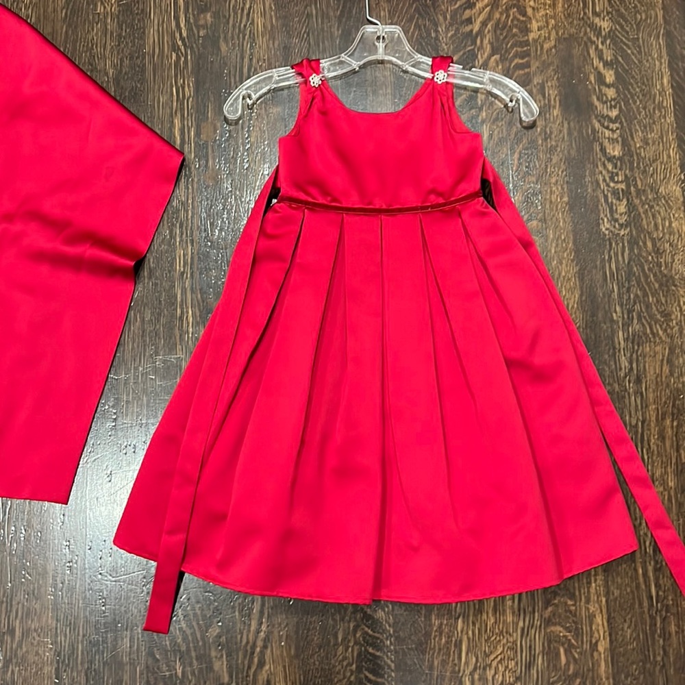 Formal children satin red dress with matching shawl by biscotti